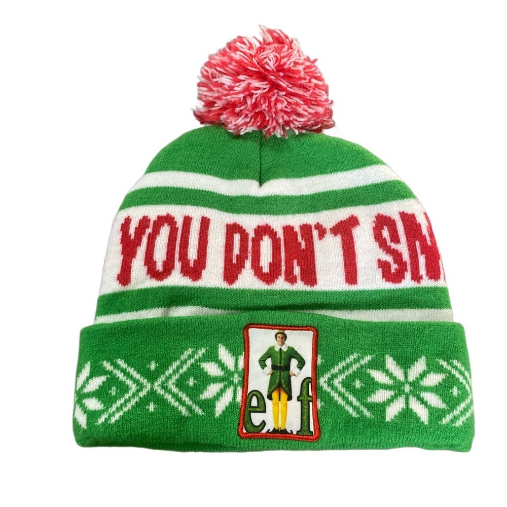 Buddy Elf Beanie "You Don't Smell Like Santa" Pom‎ Hat Cap Green Christmas OSFM